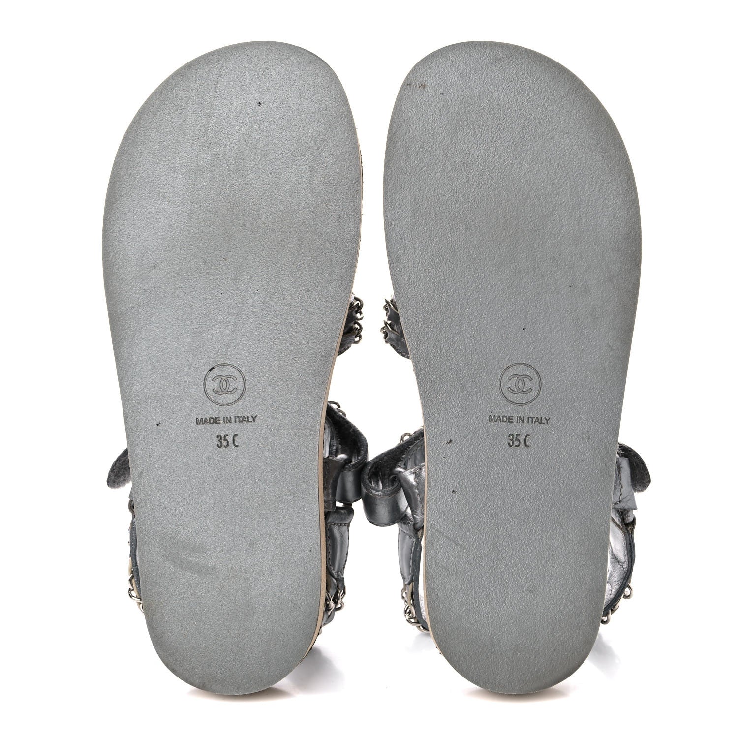 Chanel Metallic Lambskin Chain Flat Sandals 35 Silver 5 of 17