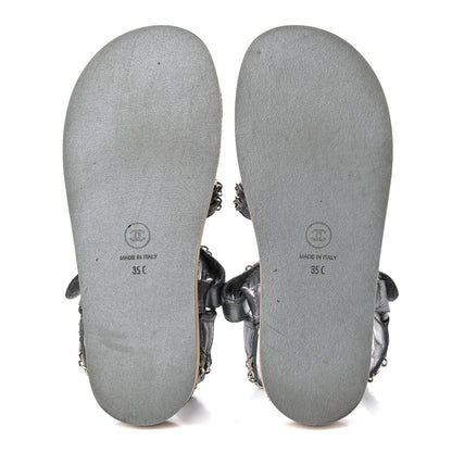 Chanel Metallic Lambskin Chain Flat Sandals 35 Silver 5 of 17