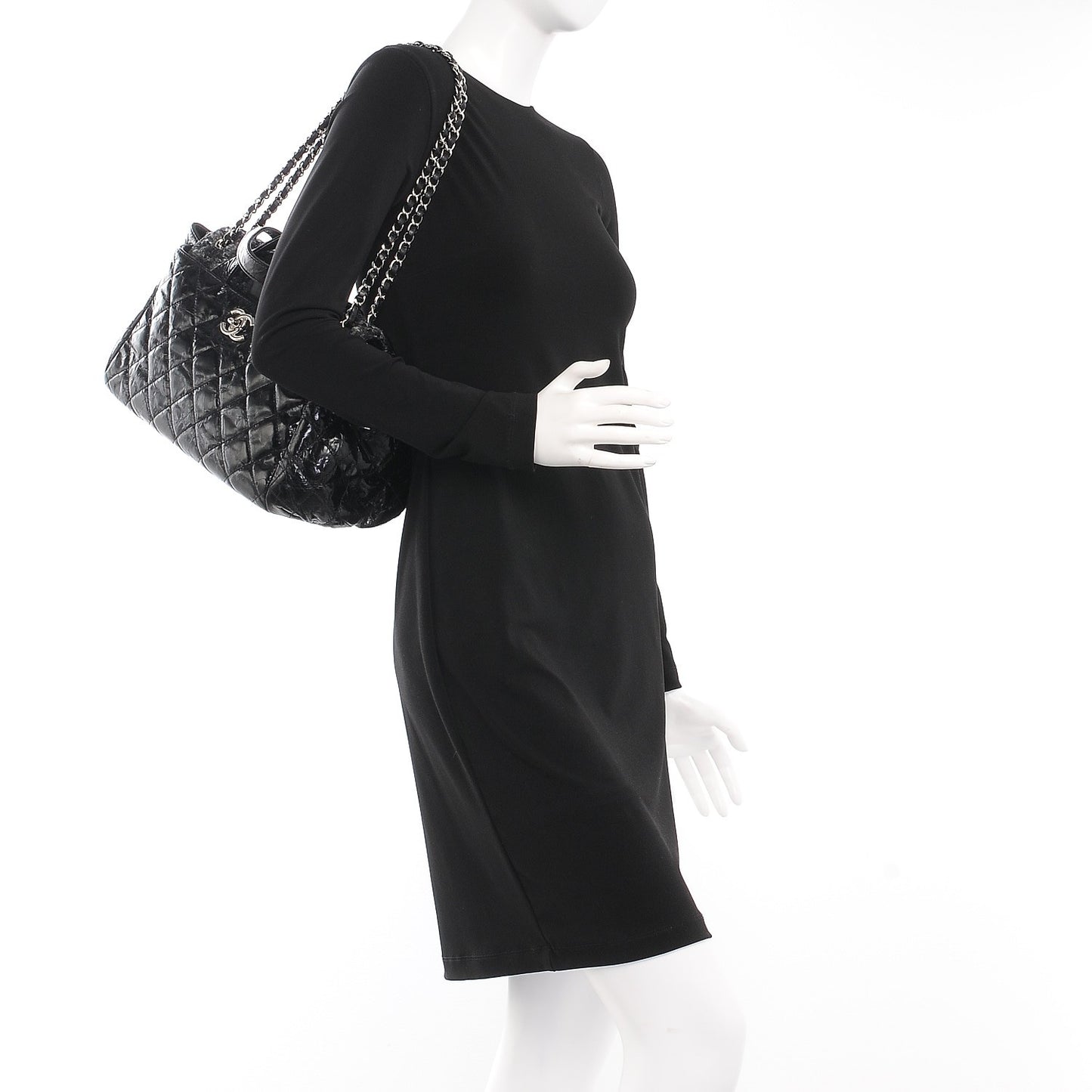 Glazed Calfskin Quilted Tweed Portobello Tote Black