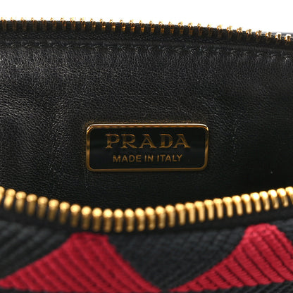Prada Jacquard Calfskin Triangolo Symbole Embroidered Mini Triangle Double Bag Black Ciliegia 7 of 10