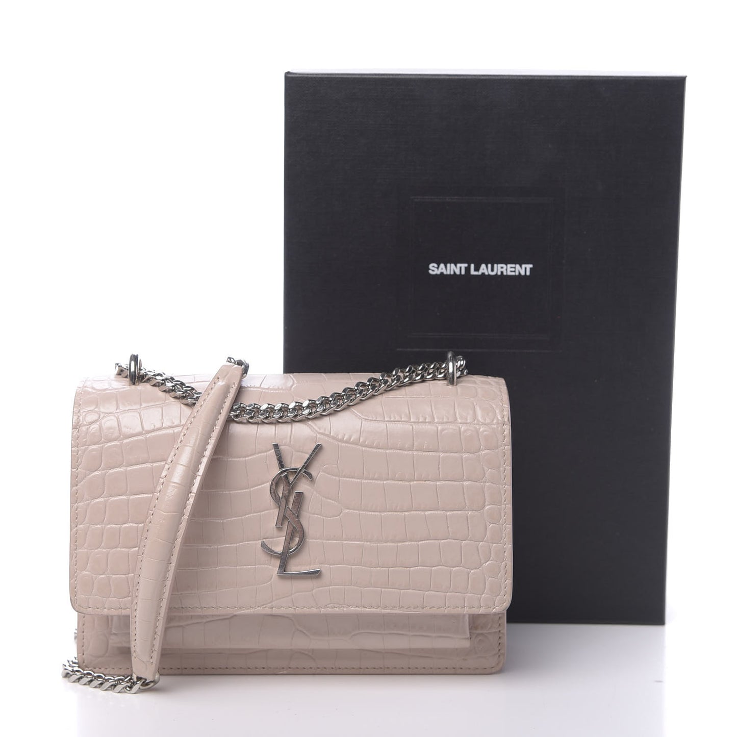 Calfskin Crocodile Embossed Small Monogram Sunset Soft Nude
