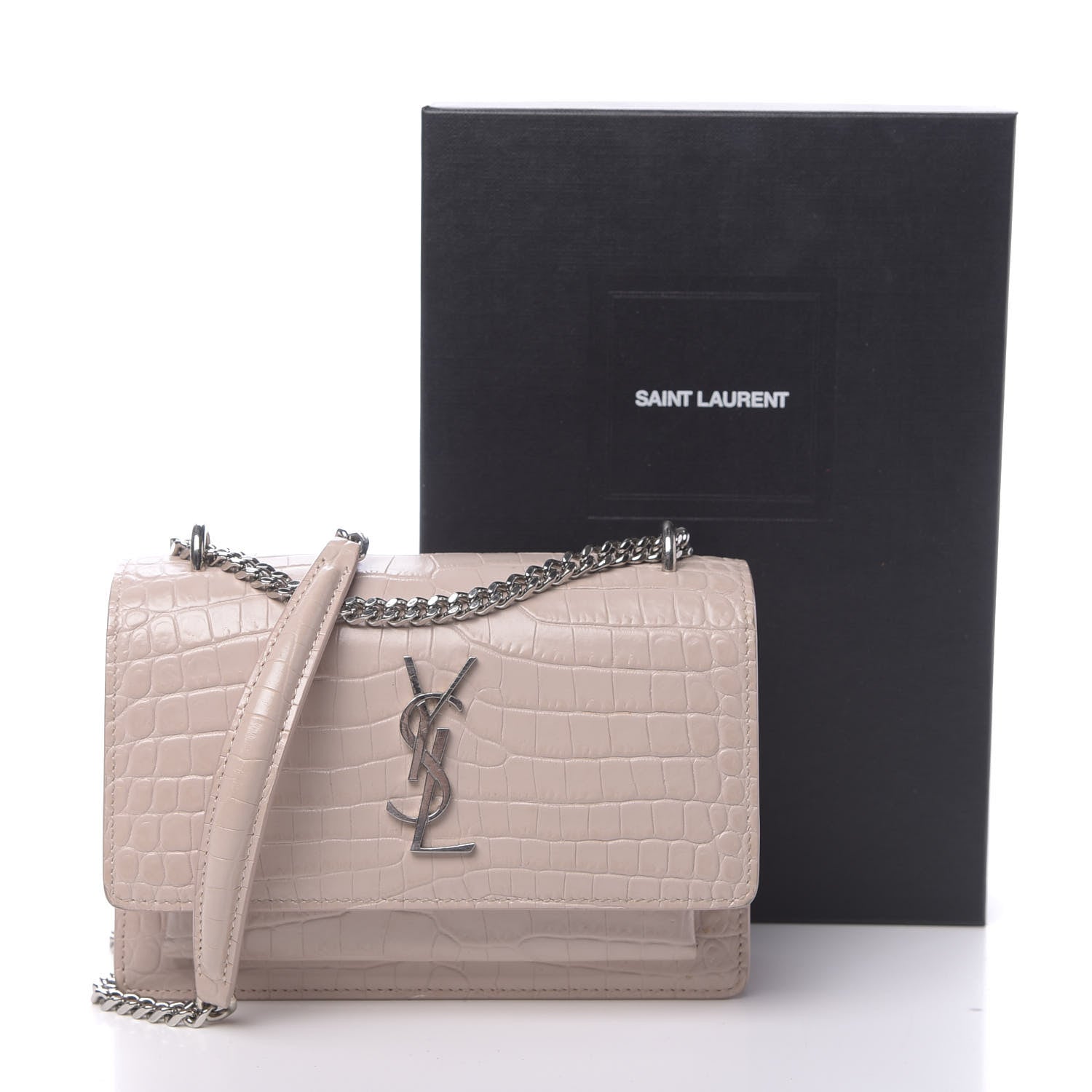 Saint Laurent Calfskin Crocodile Embossed Small Monogram Sunset Soft Nude 11 of 11