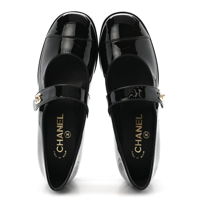 Chanel Patent Calfskin Mary Janes Flats 37.5 Black 2 of 10