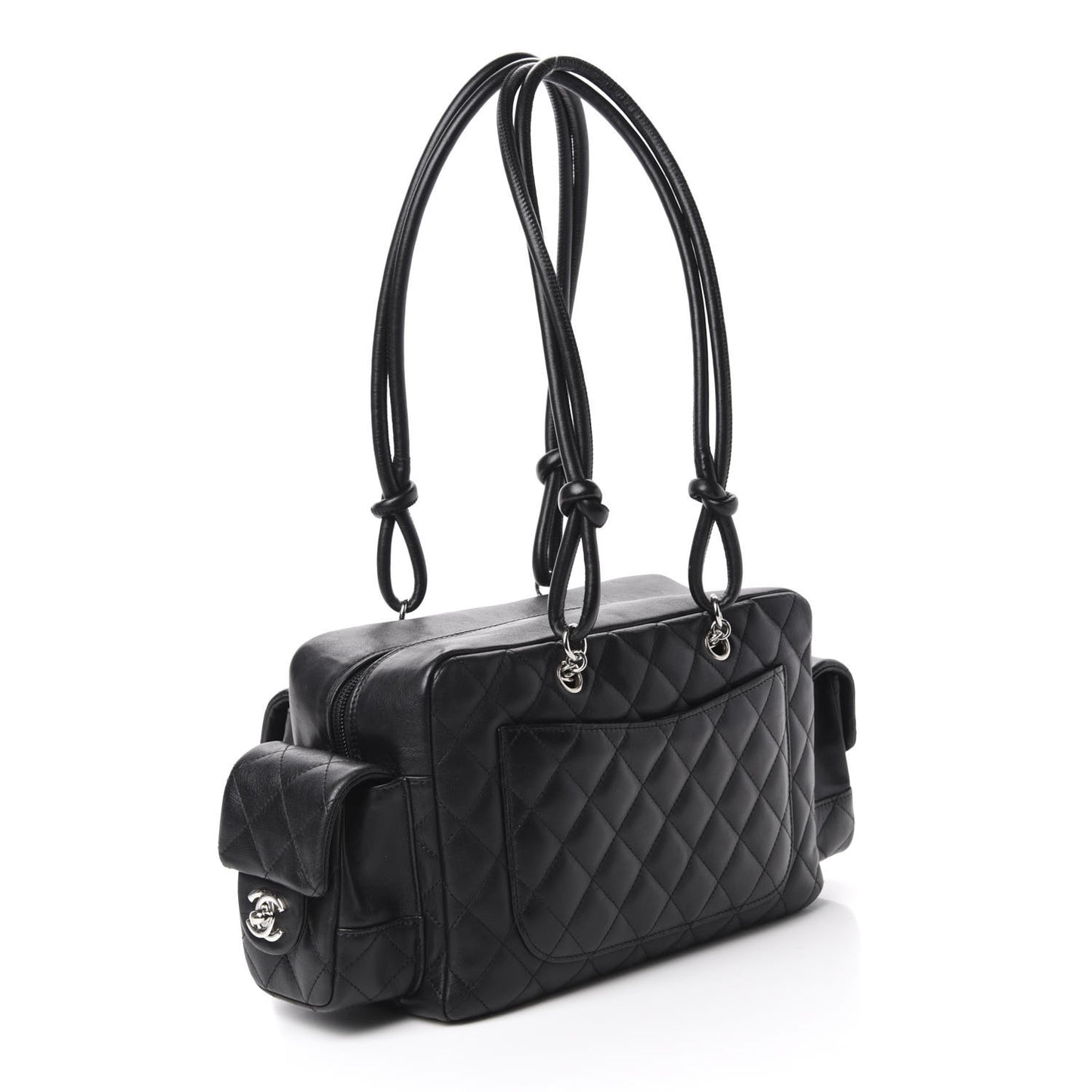 Calfskin Quilted Small Cambon Multipocket Reporter Black