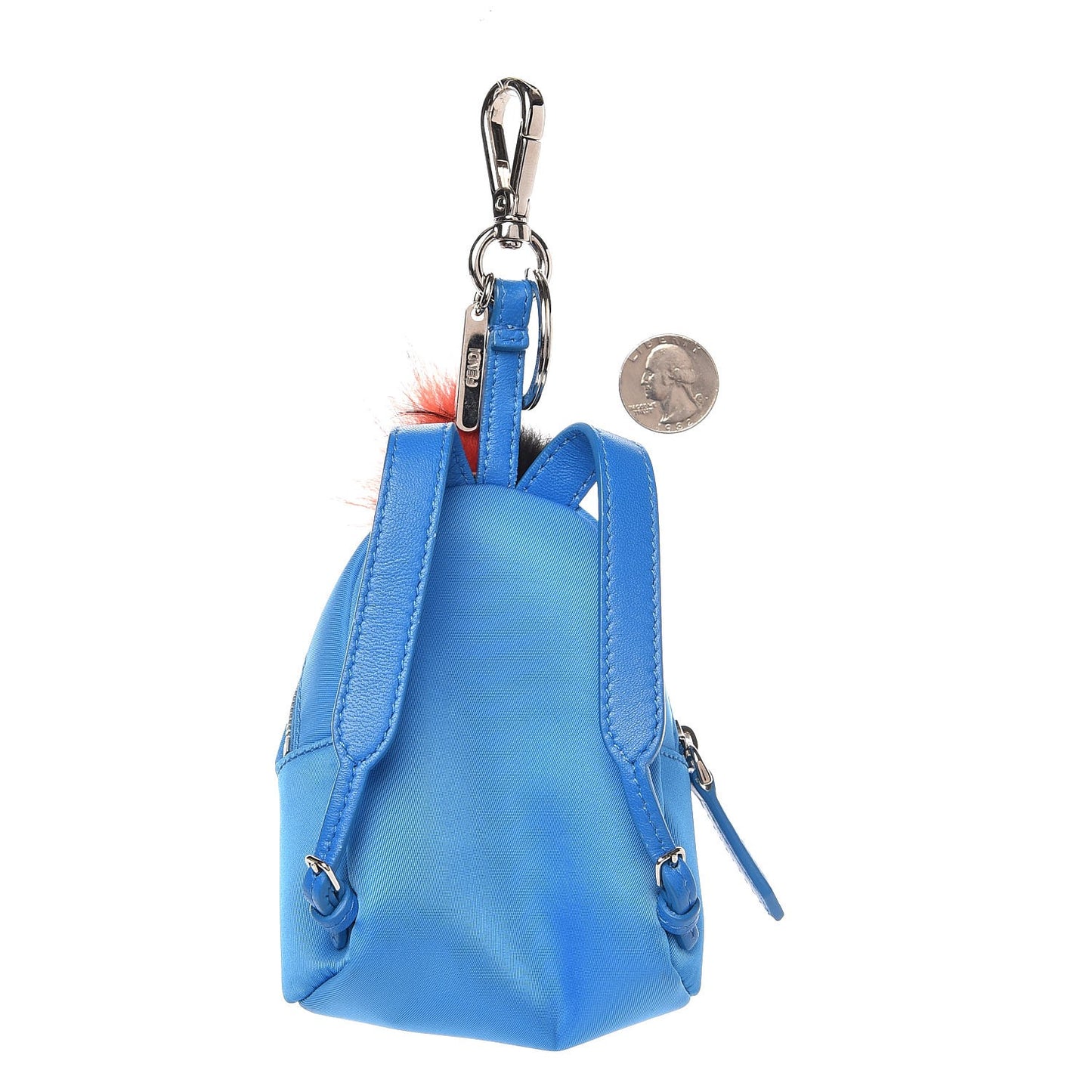 Nylon Shiny Nappa Nutria Fox Fur Monster Eyes Mini Backpack Charm Blue Royal Multicolor