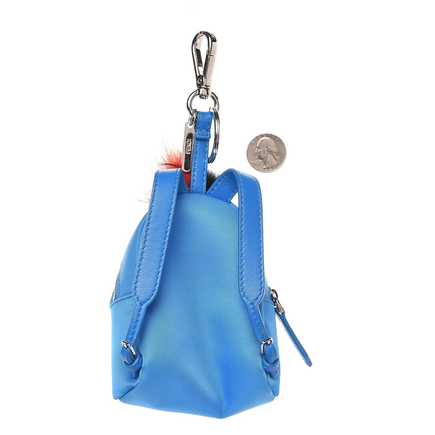 Fendi Nylon Shiny Nappa Nutria Fox Fur Monster Eyes Mini Backpack Charm Blue Royal Multicolor 2 of 4