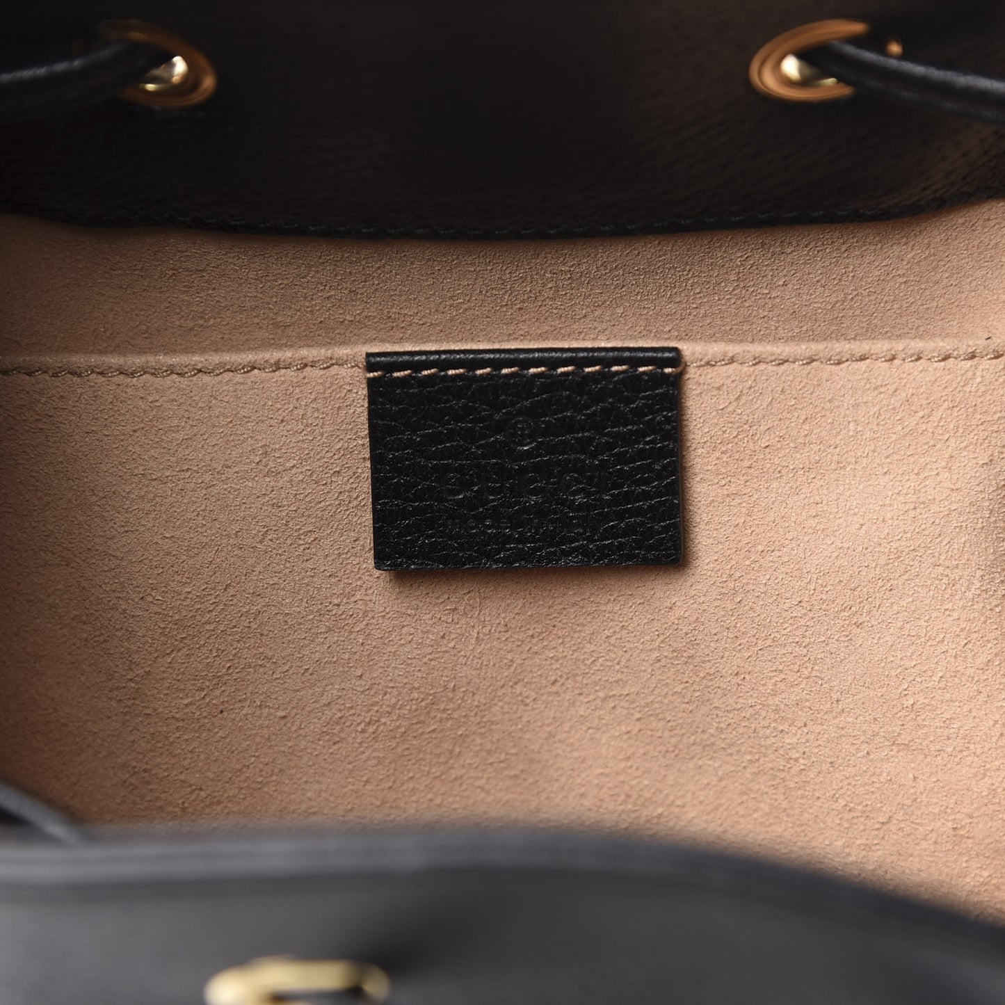 Glazed Textured Calfskin Web Small Ophidia Bucket Bag Black
