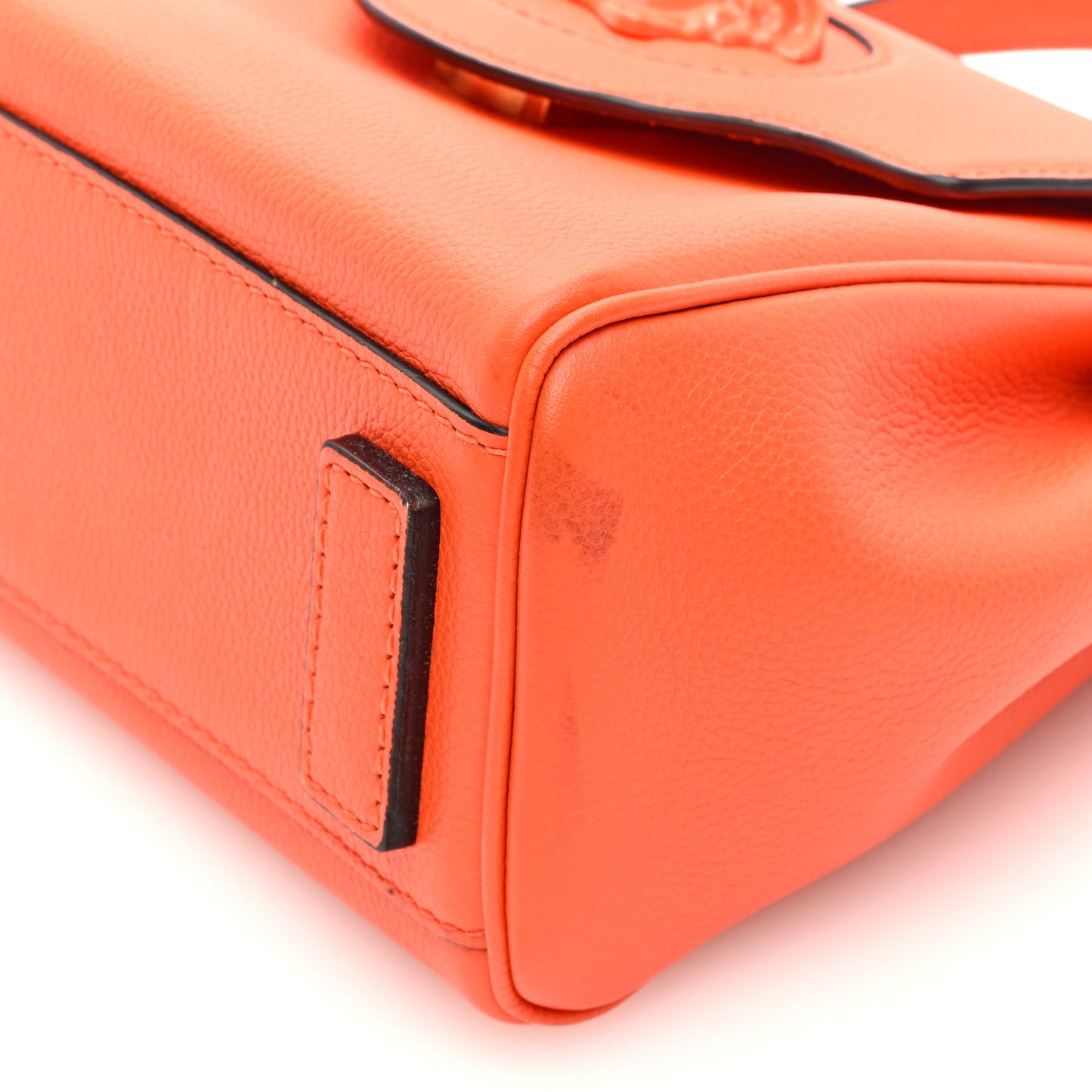 Grained Calfskin Small La Medusa Top Handle Bag Orange