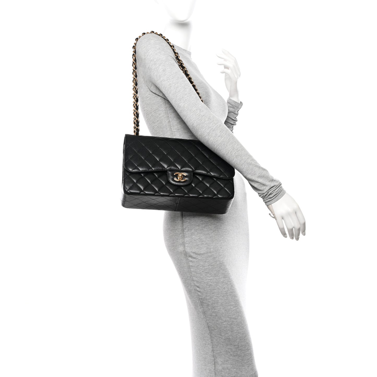 Caviar Quilted Jumbo Double Flap Black