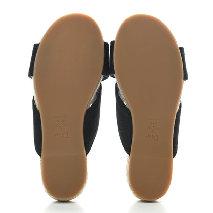 Christian Dior Canvas Embroidered Granville Espadrille Crisscross Flat Slide Sandals 36 Black 5 of 8