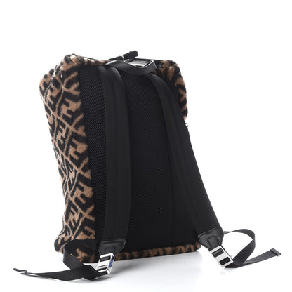 Fendi Shearling Calfskin FF 1974 Diagonal Cross Strap Backpack Tobacco Black 3 of 8