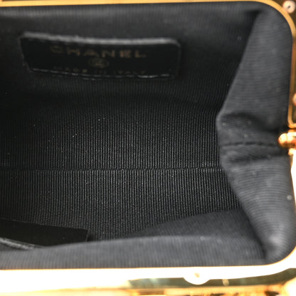 Chanel Lambskin Quilted Trio Kiss Lock Clutch With Chain Black 7 of 13