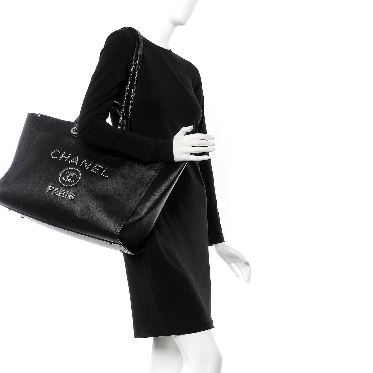Caviar Extra Large Studded Deauville Tote Black
