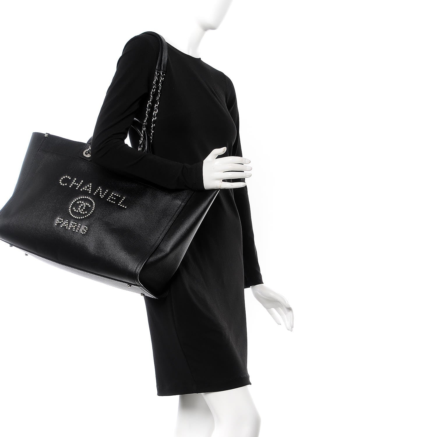 Chanel Caviar Extra Large Studded Deauville Tote Black 3 of 13