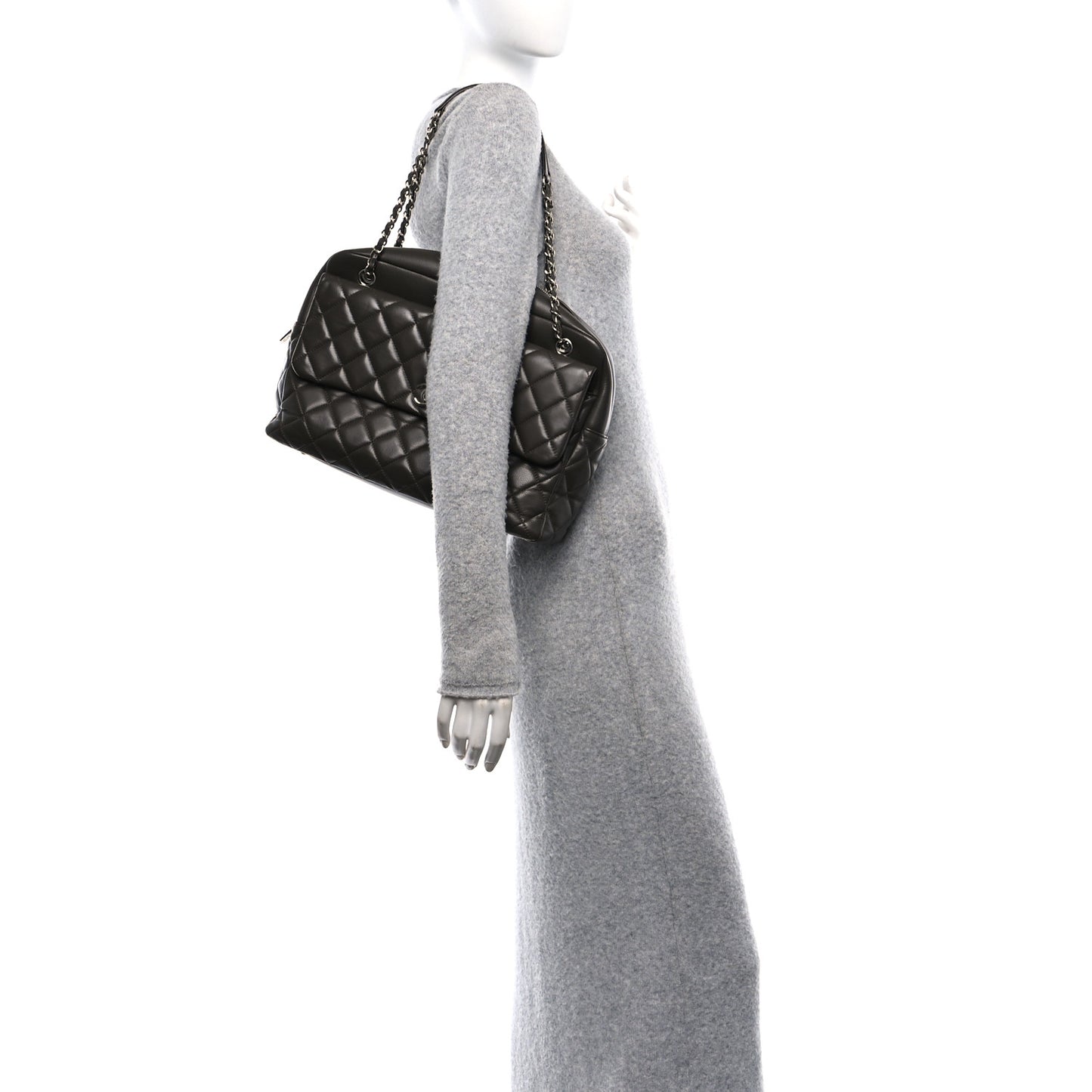 Lambskin Quilted Bowler Flap Shoulder Bag Khaki