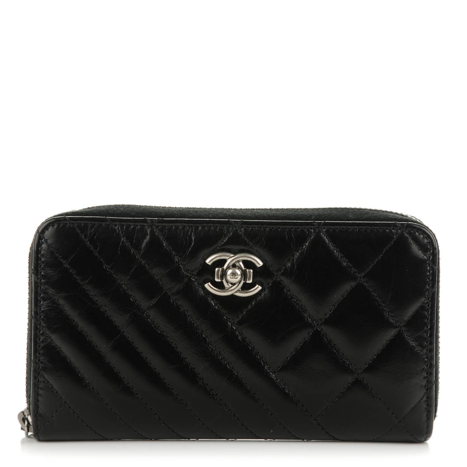 Chanel Glazed Calfskin Quilted Small Coco Boy Zip Around Wallet Black 1 of 8
