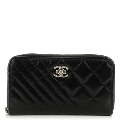 Chanel Glazed Calfskin Quilted Small Coco Boy Zip Around Wallet Black 1 of 8