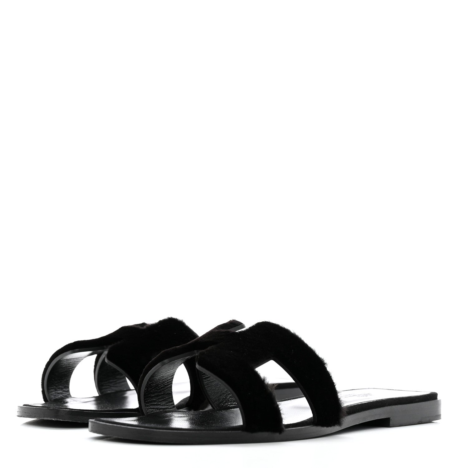 Hermes Mink Fur Oran Sandals 37 Black 3 of 14