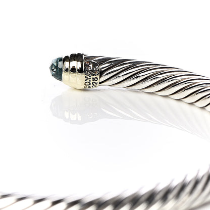 David Yurman Sterling Silver 14K Yellow Gold Blue Topaz 5mm Cable Classics Petite Color Bracelet 4 of 5