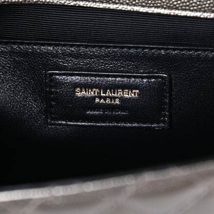 Saint Laurent Metallic Grain De Poudre Textured Mixed Matelasse Triquilt Medium Monogram Satchel Piombo 6 of 9