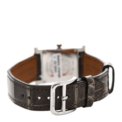 Hermes Stainless Steel Alligator Diamond Bezel Mother of Pearl 21mm Heure H Hour Quartz Watch Gris Elephant 3 of 5