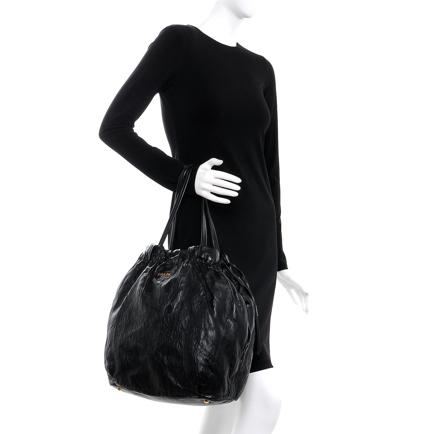 Prada Nappa Antique Shoulder Bag Black 2 of 9