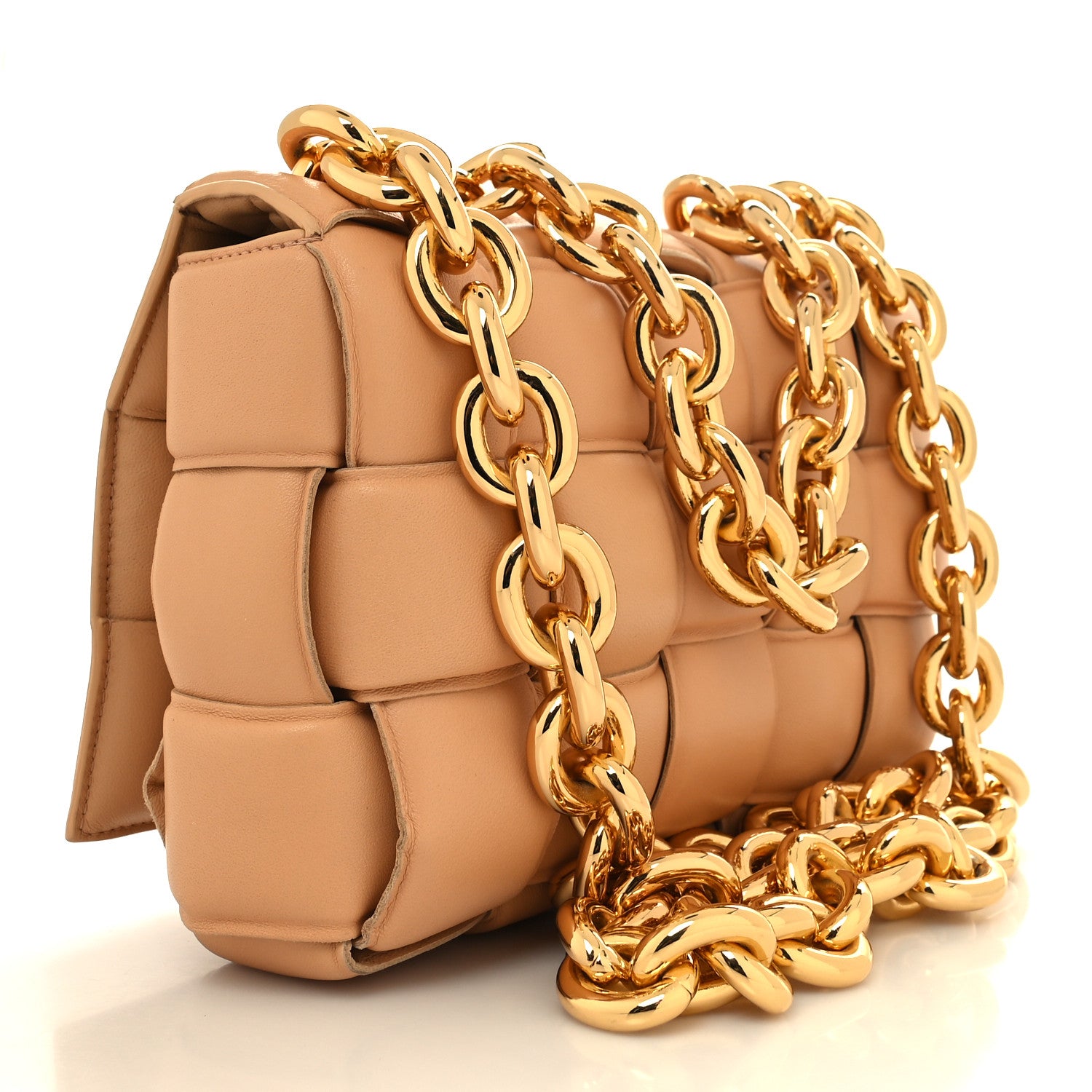 Bottega Veneta Lambskin Maxi Intreccio Padded Chain Cassette Crossbody Bag Almond 3 of 10