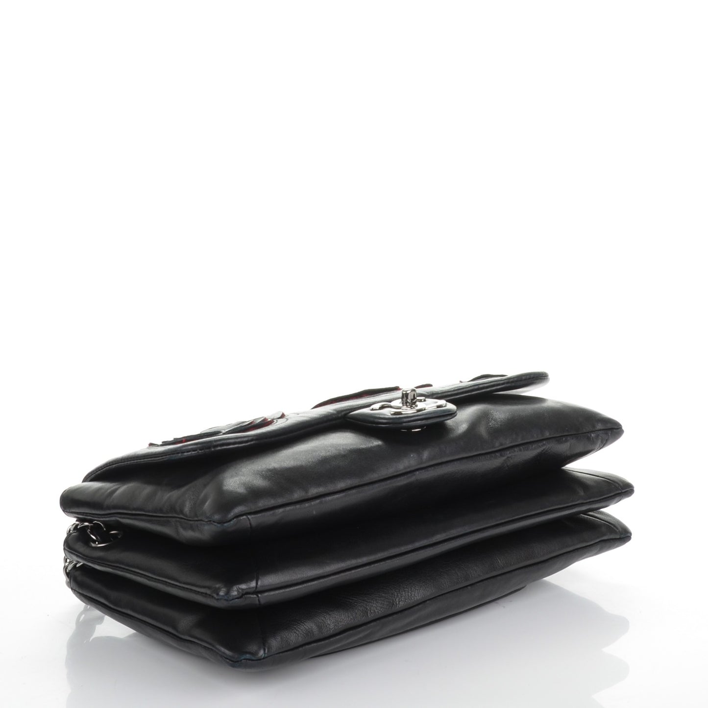 Lambskin Tweed Large Camellia Petals Flap Black