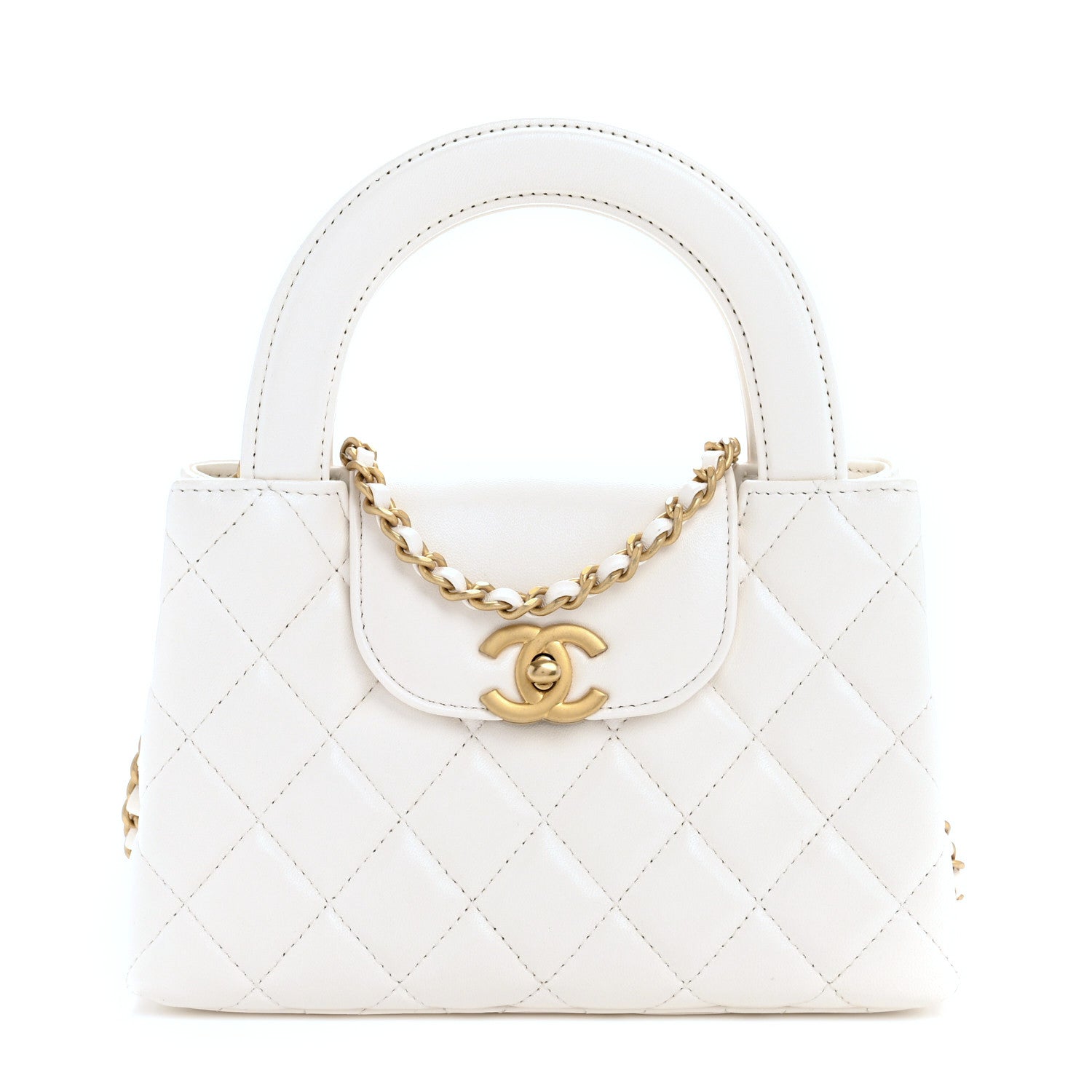 Chanel Shiny Aged Calfskin Quilted Nano Kelly Shopper White 1 of 12