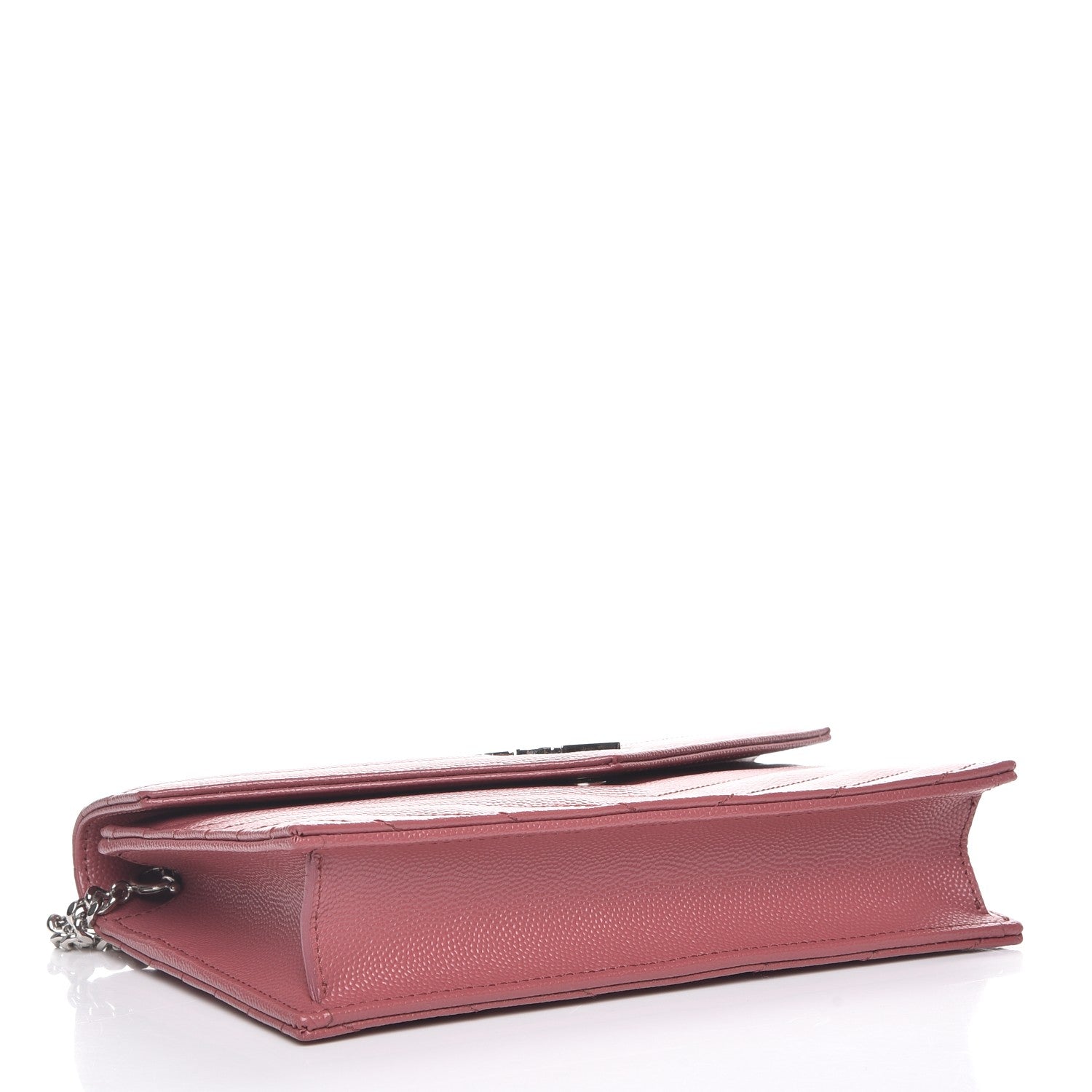 Saint Laurent Grain De Poudre Matelasse Chevron Monogram Envelope Chain Wallet Mystic Rose 4 of 8