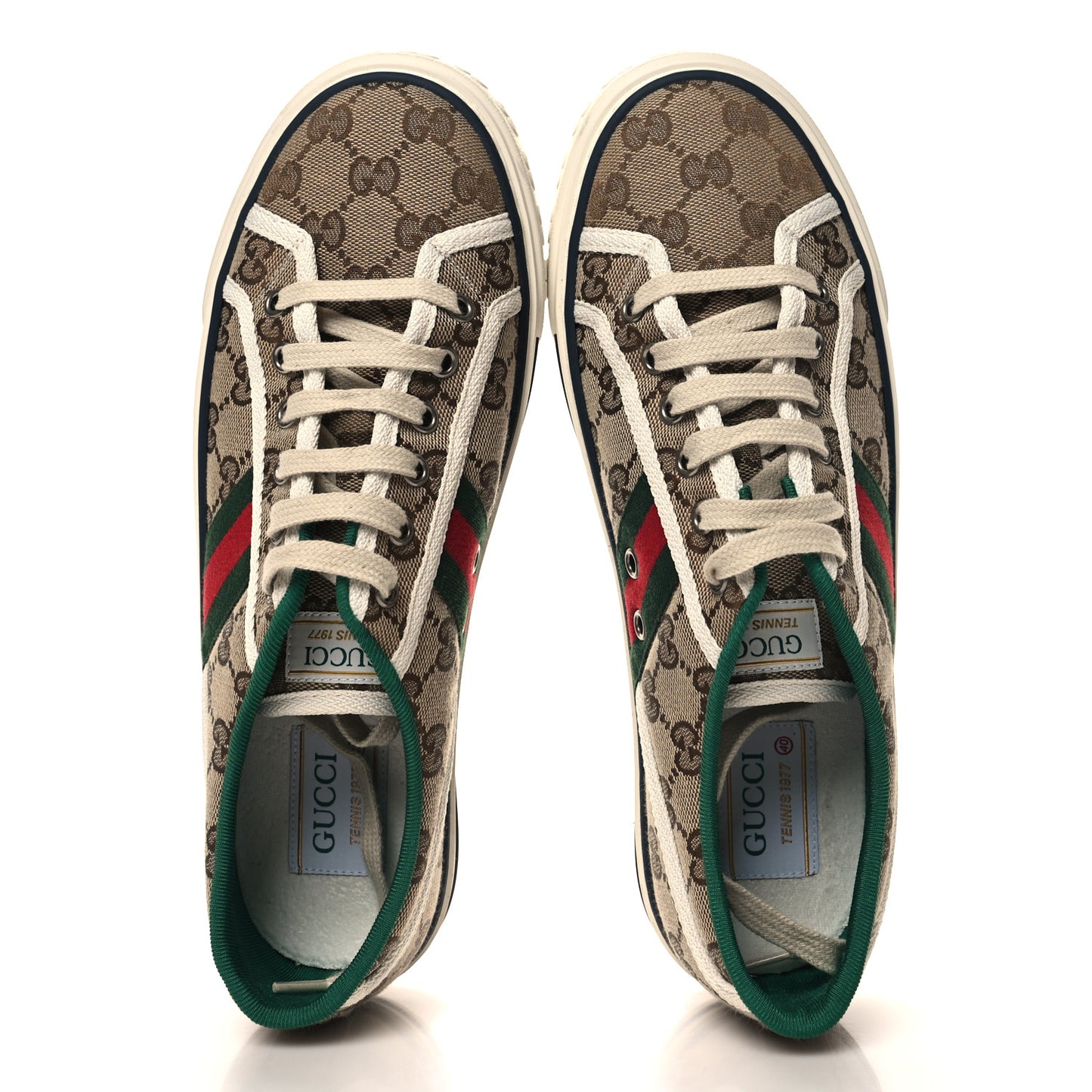 GG Monogram Web Womens 1977 Tennis Sneakers 40 Beige Ebony Mystic White