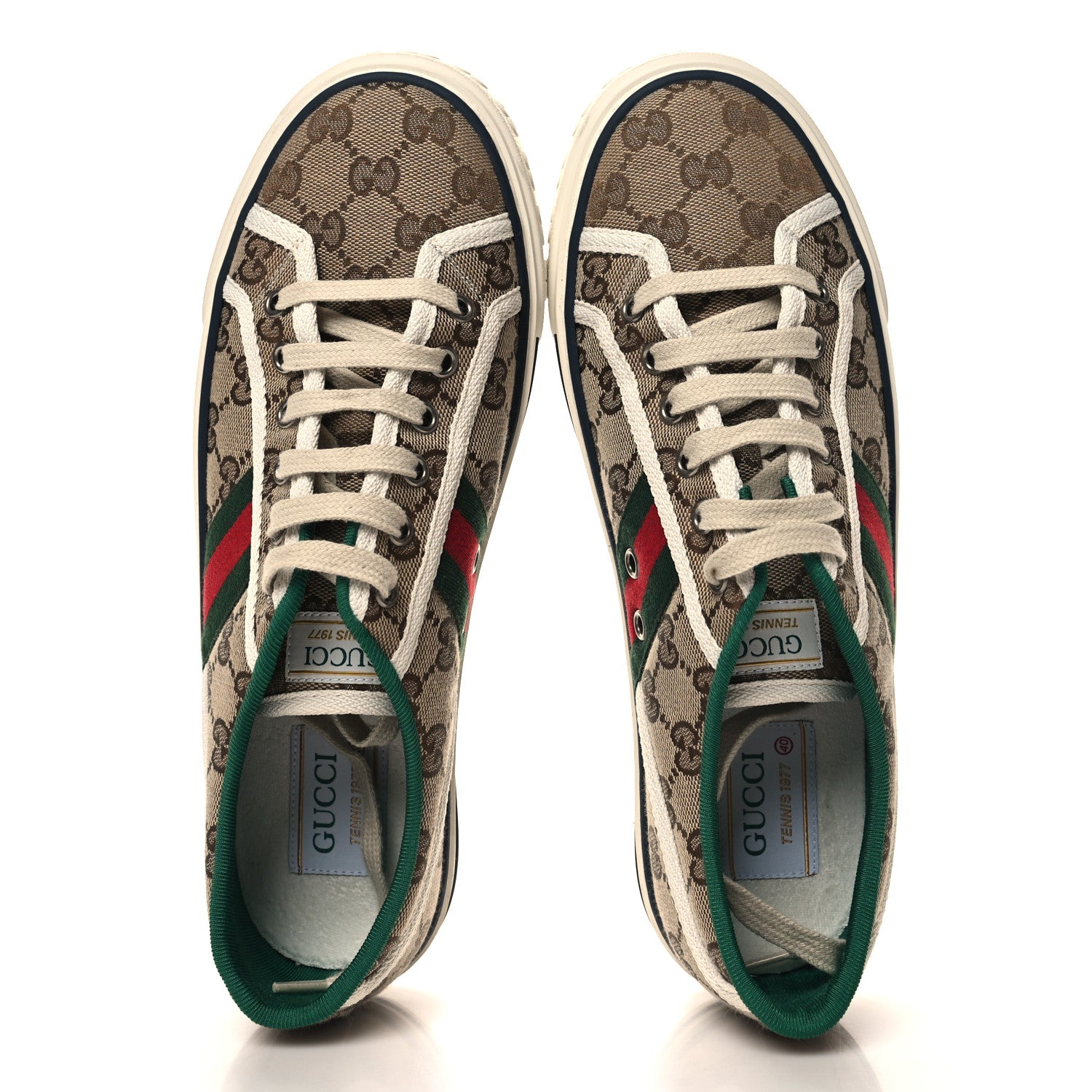 Gucci GG Monogram Web Womens 1977 Tennis Sneakers 40 Beige Ebony Mystic White 2 of 9