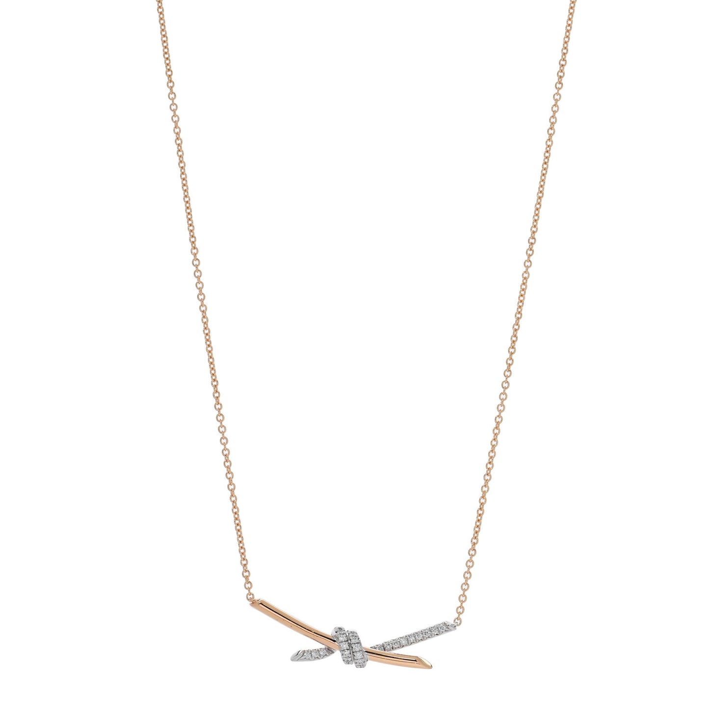 18K Rose White Gold Diamond Knot Necklace