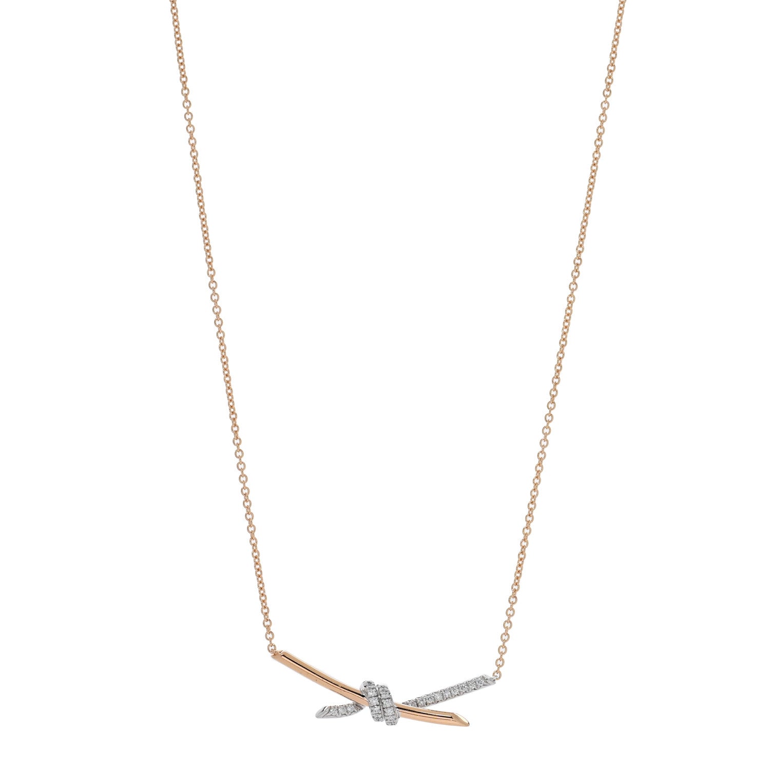 Tiffany 18K Rose White Gold Diamond Knot Necklace 1 of 5