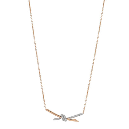 Tiffany 18K Rose White Gold Diamond Knot Necklace 1 of 5