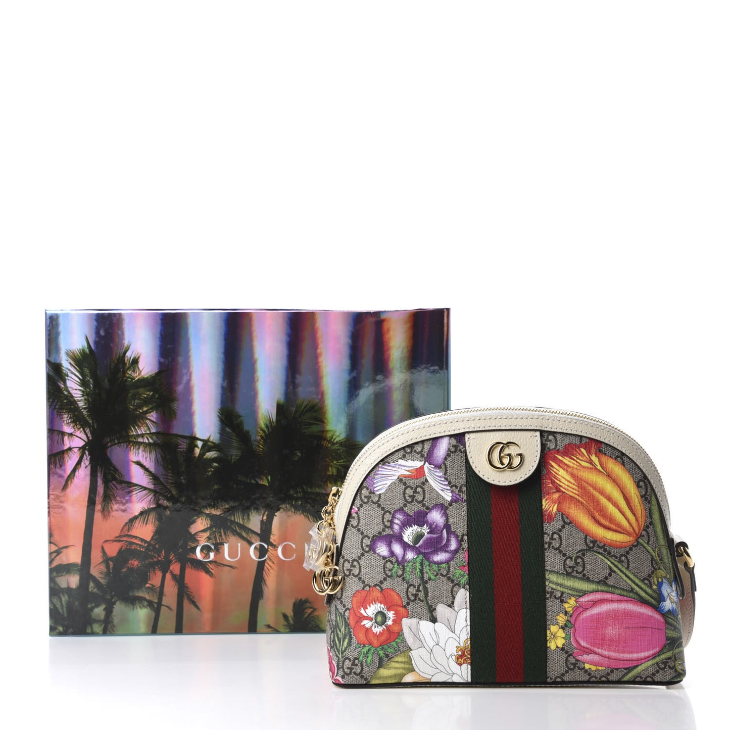 GG Supreme Monogram Flora Web GG Small Ophidia Dome Shoulder Bag White