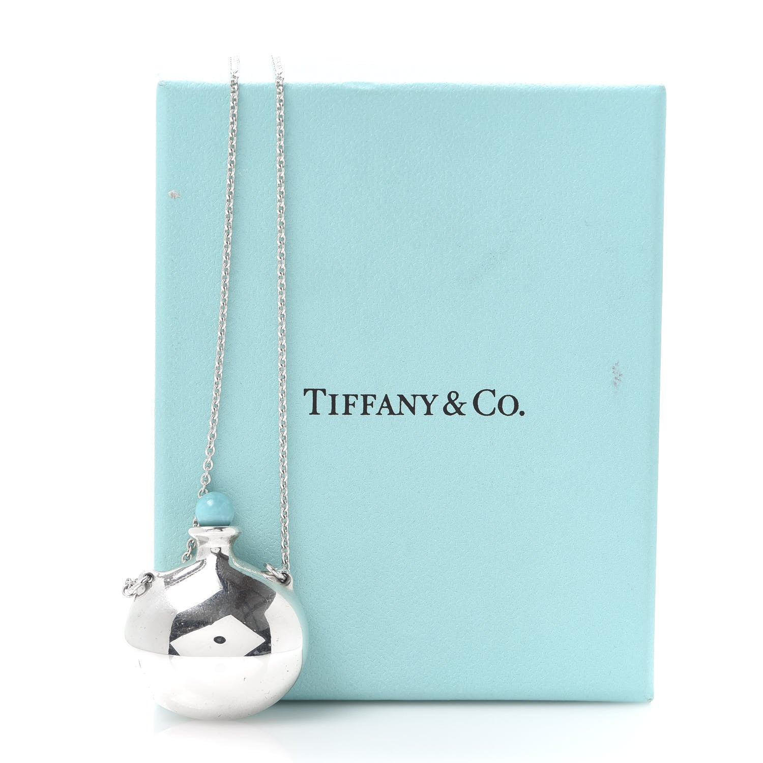 Tiffany Sterling Silver Turquoise Elsa Peretti Round Bottle Pendant Necklace 6 of 6