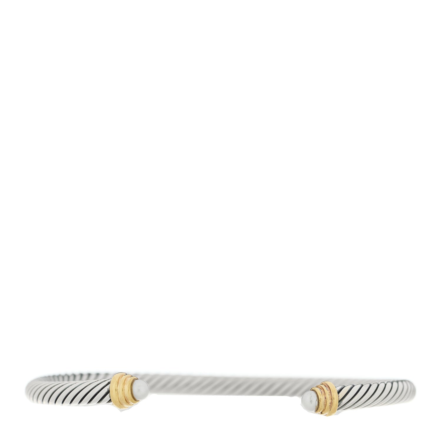 David Yurman Sterling Silver 18K Yellow Gold Cultured Pearl 4mm Cable Classics Bracelet 1 of 3