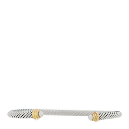 David Yurman Sterling Silver 18K Yellow Gold Cultured Pearl 4mm Cable Classics Bracelet 1 of 3