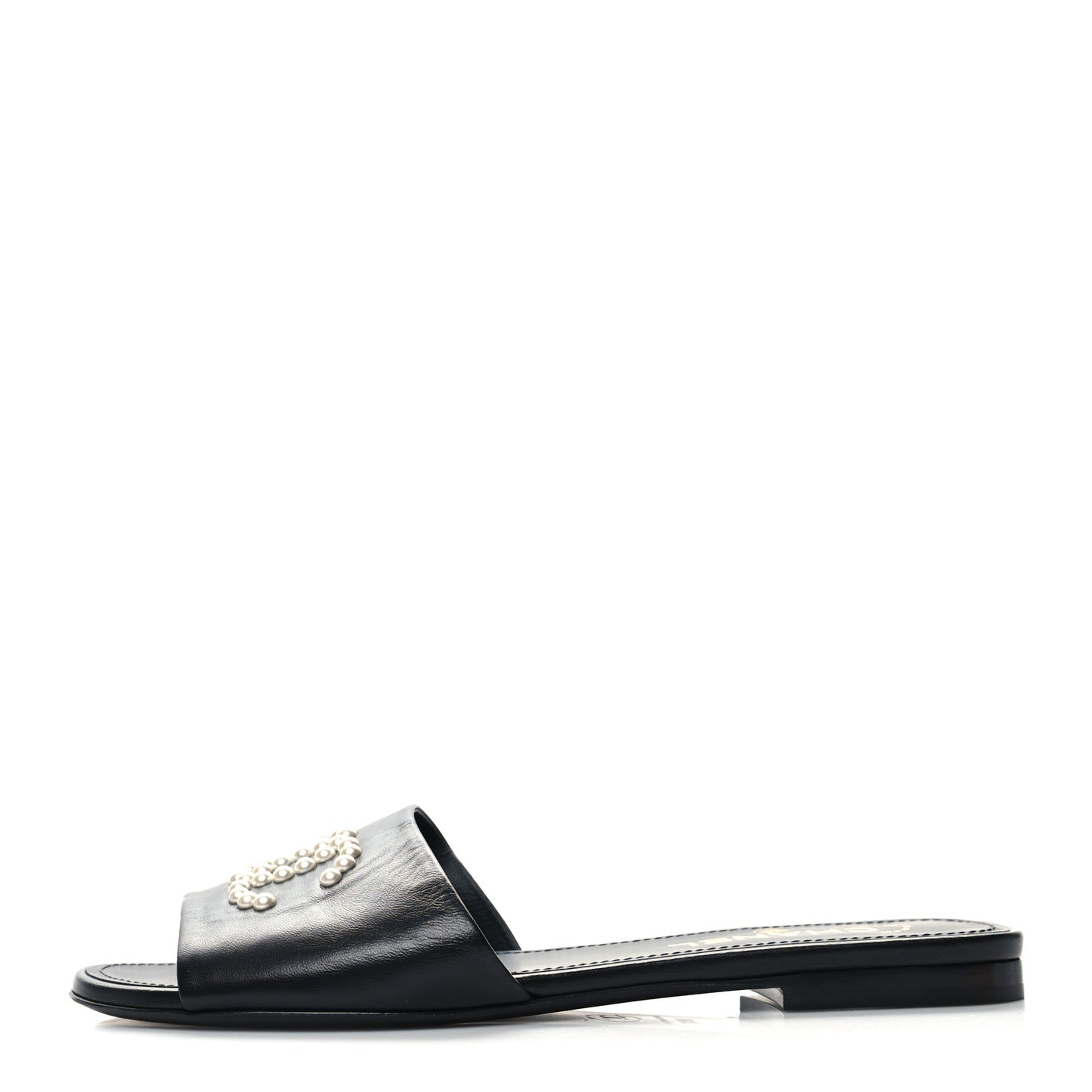 Lambskin Pearl CC Sandals 38.5 Black