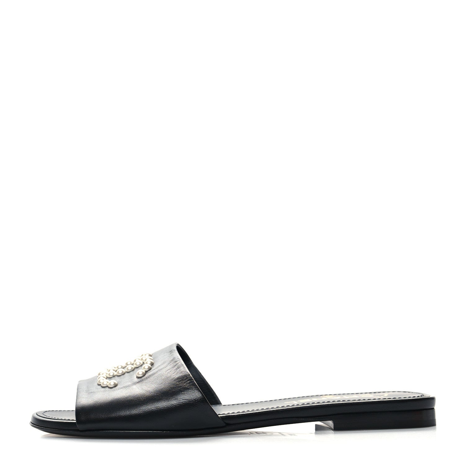 Chanel Lambskin Pearl CC Sandals 38.5 Black 1 of 8