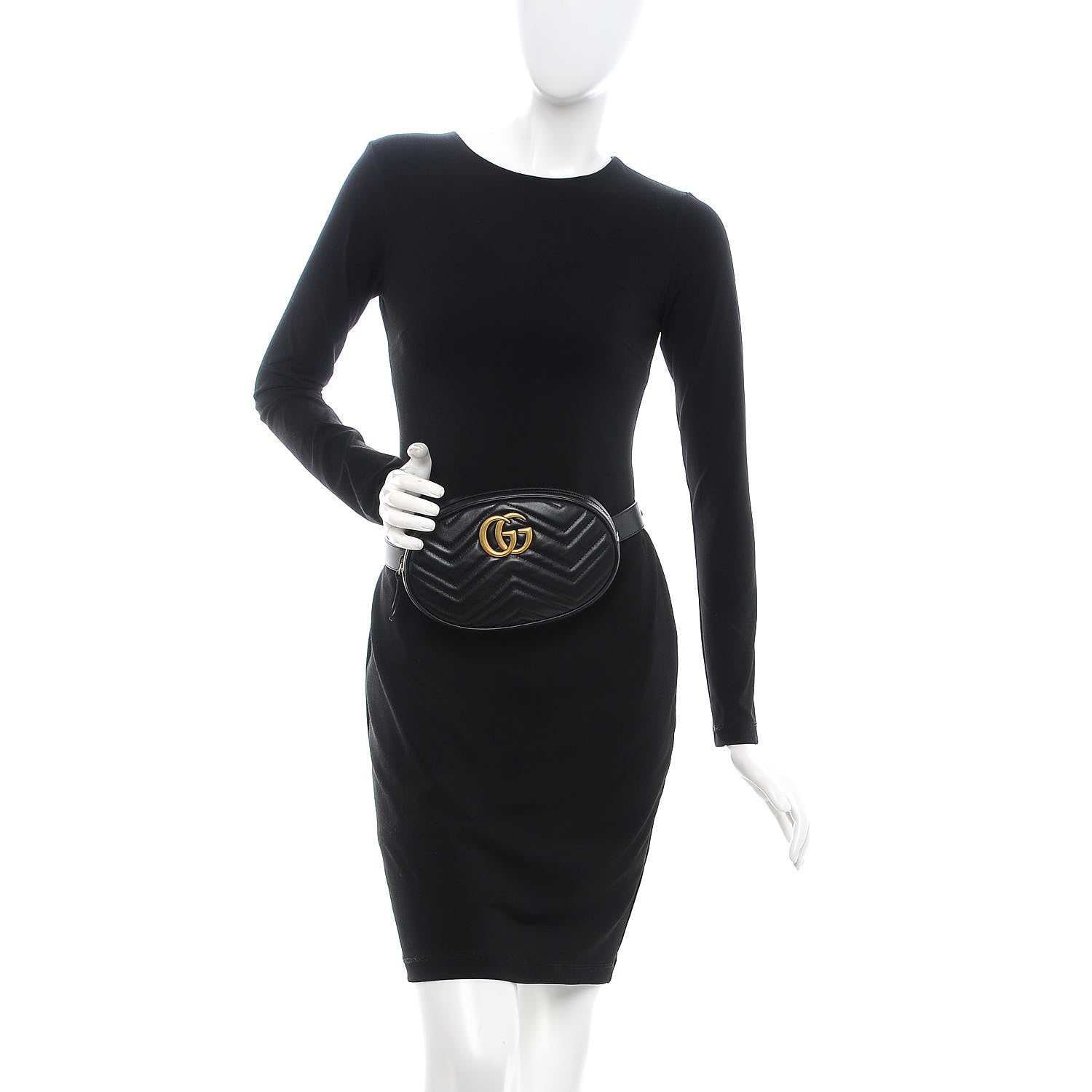 Gucci Calfskin Matelasse GG Marmont Belt Bag 85 34 Black 2 of 7