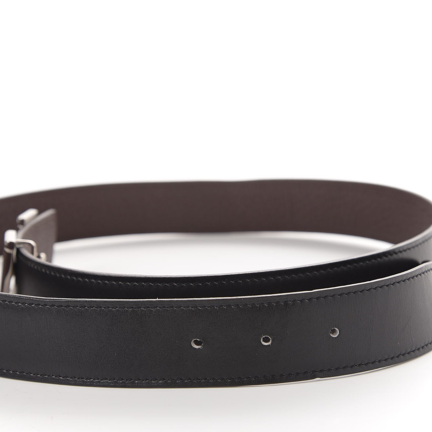 Hermes Box Togo Strie 32mm H Belt 90 Black Chocolate 6 of 6