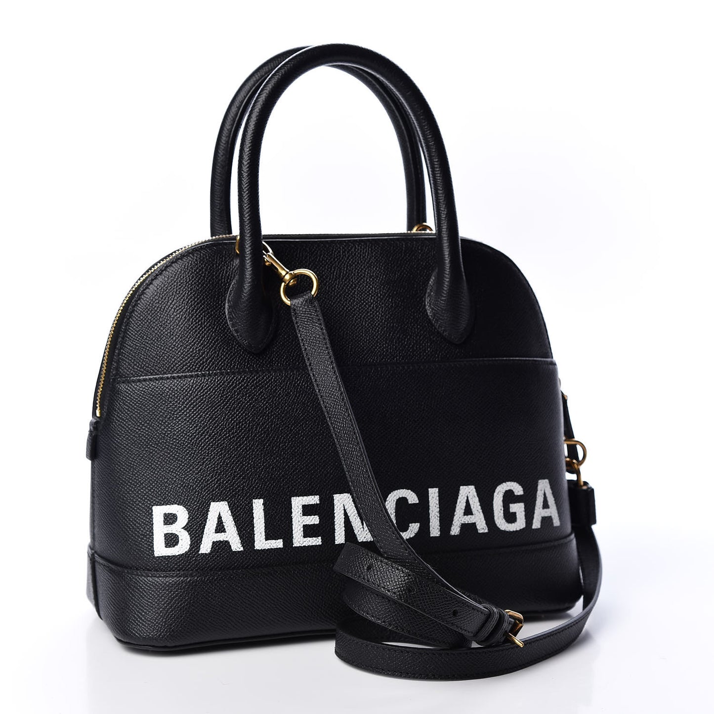 Signature Grained Calfskin Logo S Ville Top Handle Bag Black