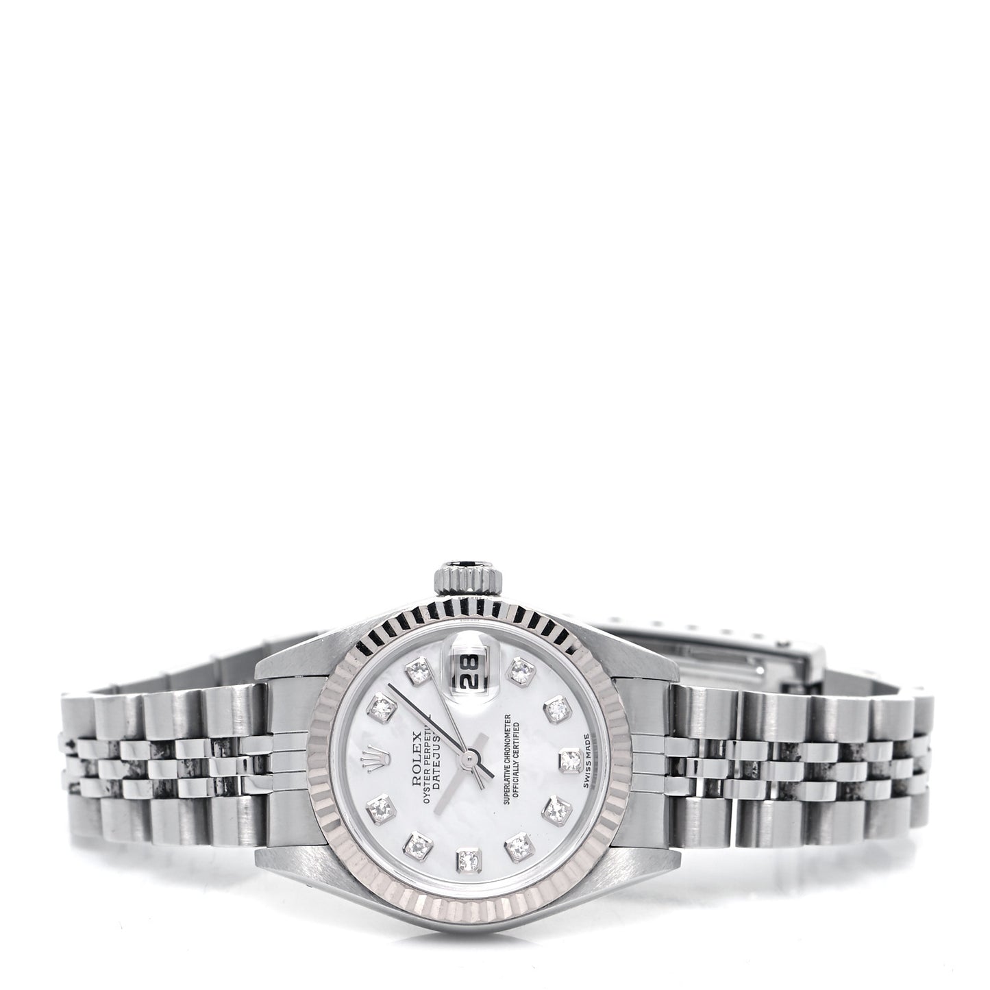 Stainless Steel 18K White Gold Diamond Mother of Pearl 26mm Oyster Perpetual Datejust Watch 79174