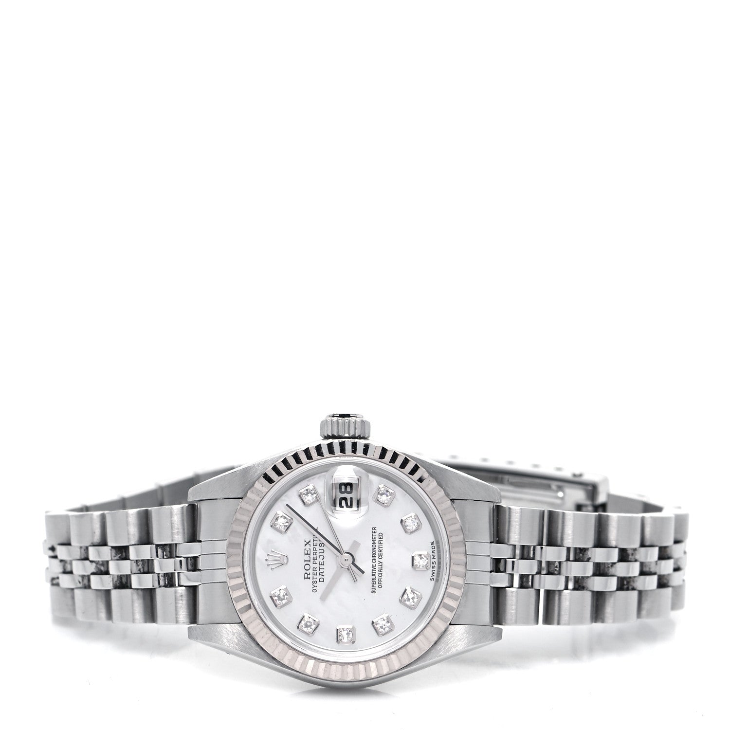 Rolex Stainless Steel 18K White Gold Diamond Mother of Pearl 26mm Oyster Perpetual Datejust Watch 79174 2 of 4
