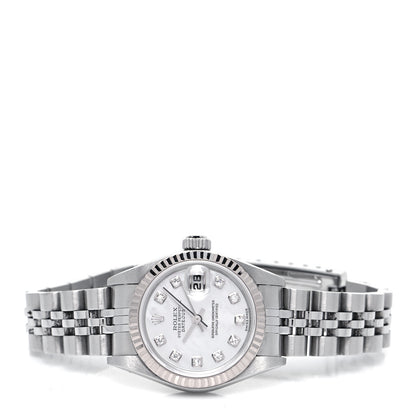 Rolex Stainless Steel 18K White Gold Diamond Mother of Pearl 26mm Oyster Perpetual Datejust Watch 79174 2 of 4