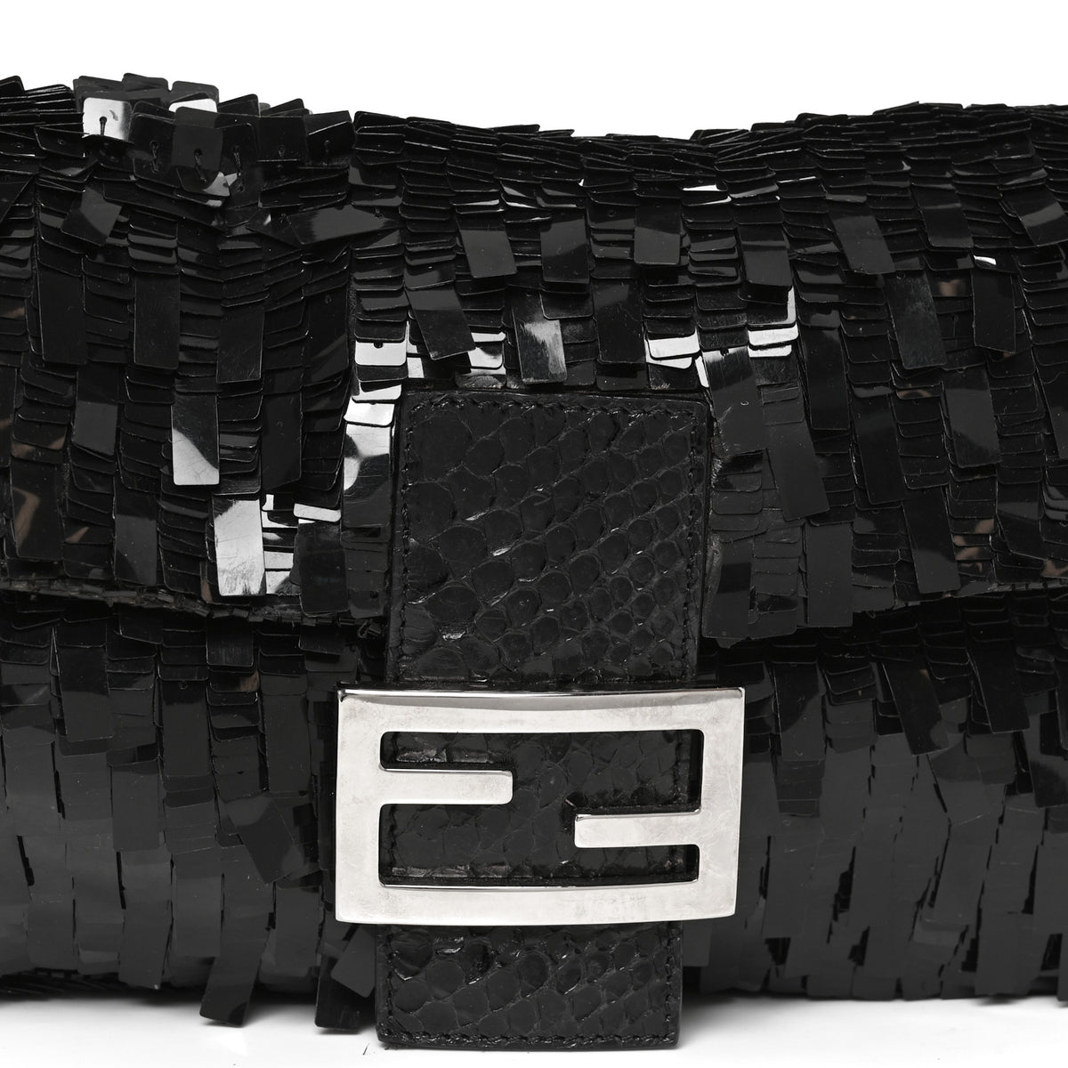 Fendi Sequin Paillettes Snakeskin Baguette Black 8 of 11