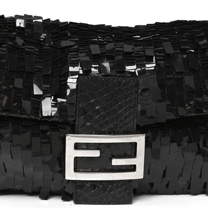 Fendi Sequin Paillettes Snakeskin Baguette Black 8 of 11