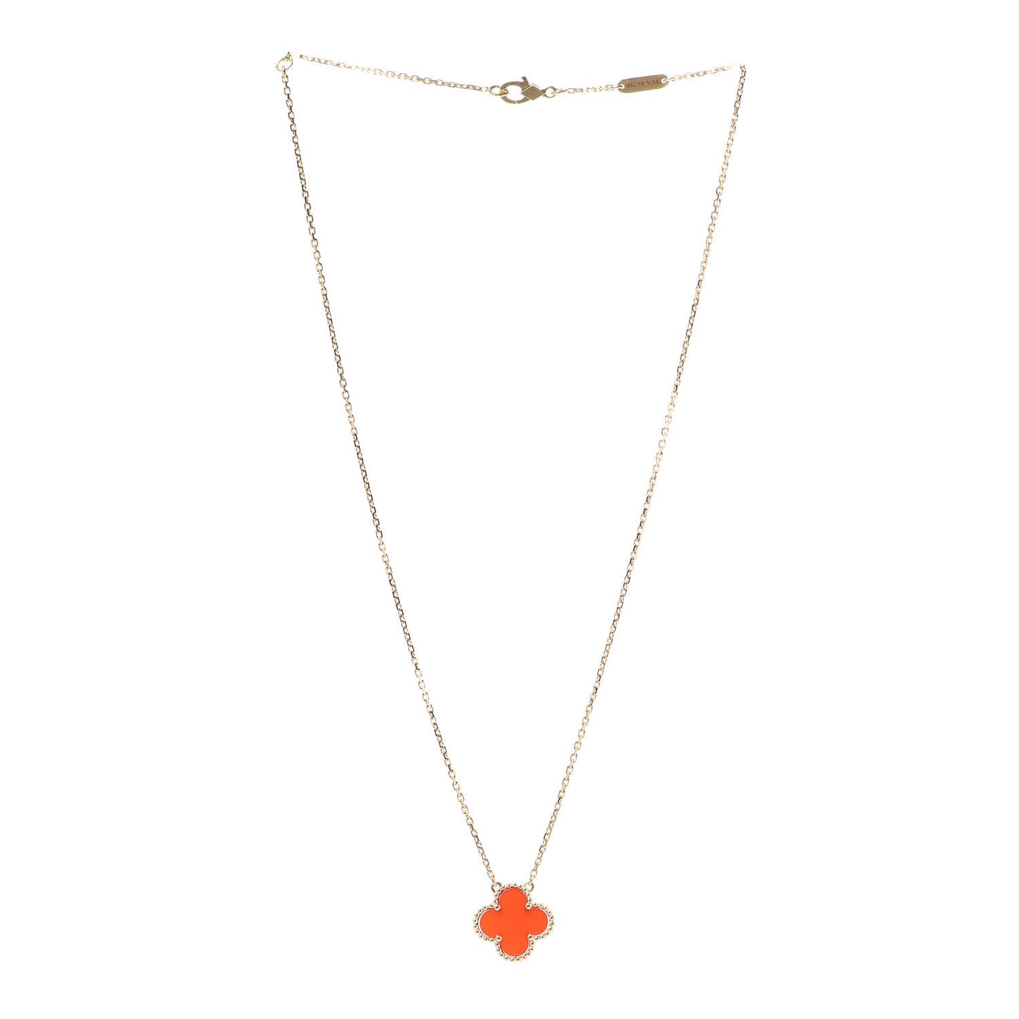 18K Yellow Gold Carnelian Vintage Alhambra Pendant Necklace
